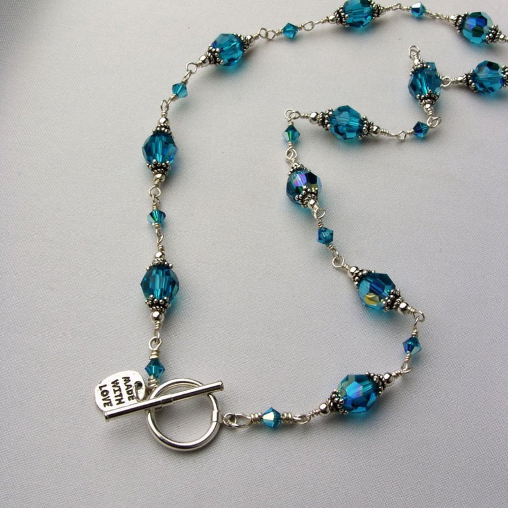 Handmade Blue Zircon sterling silver necklace with matching earrings